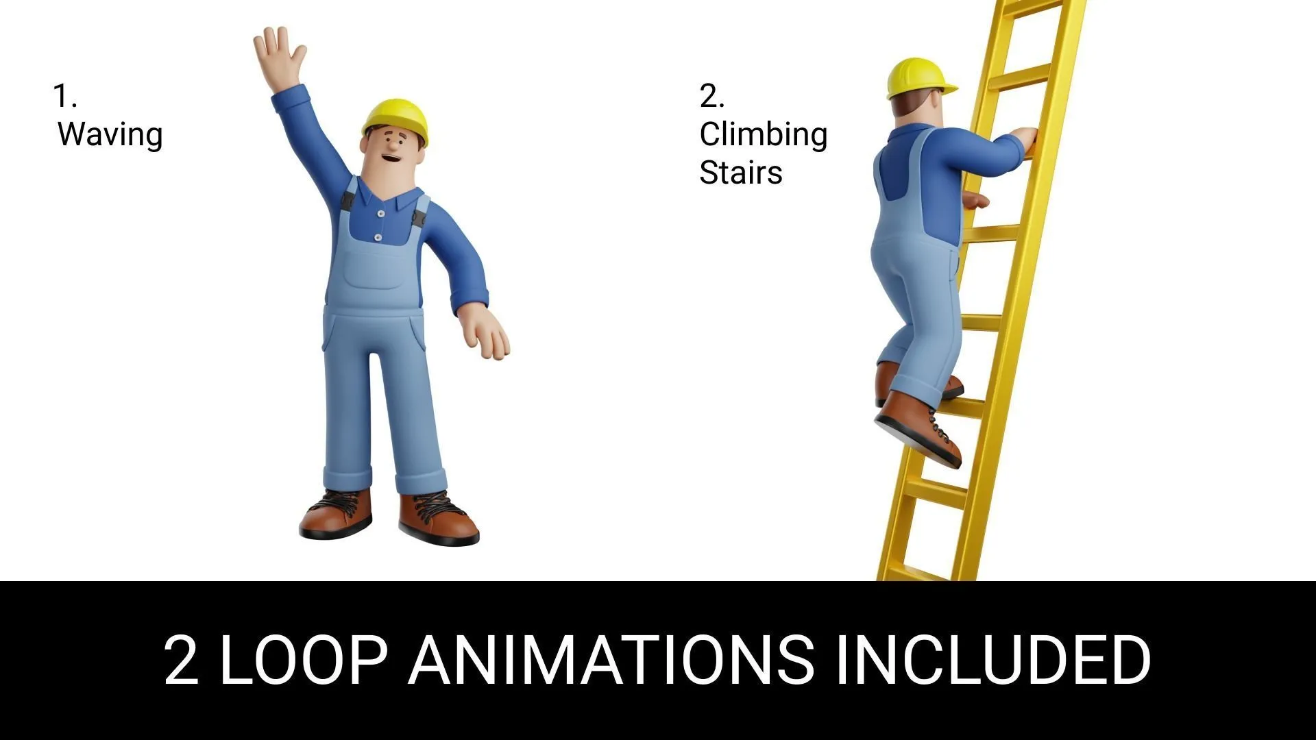2 custom loop animations for Solar Power Worker Character - Climbing Stairs and Waving